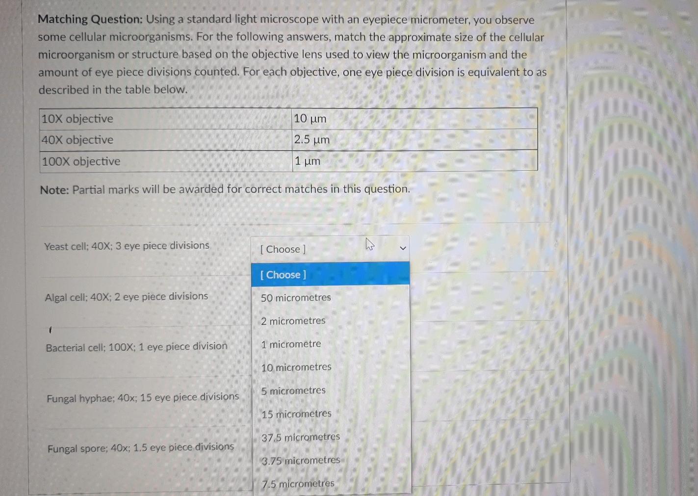 Solved Matching Question: Using a standard light microscope | Chegg.com