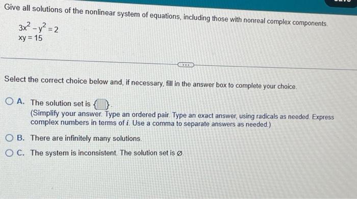 Solved Give all solutions of the nonlinear system of | Chegg.com