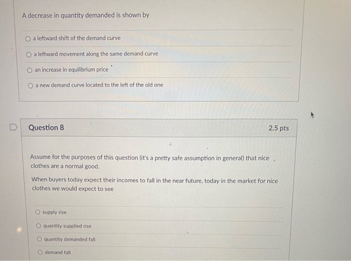 Solved A decrease in quantity demanded is shown by O a | Chegg.com