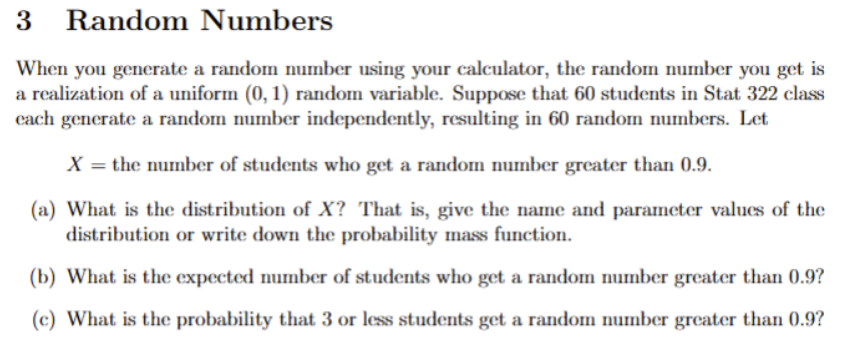 Solved 3 ﻿Random NumbersWhen you generate a random number | Chegg.com