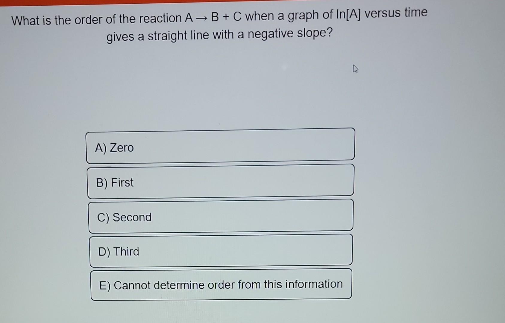 Solved What is the order of the reaction A→B+C when a graph | Chegg.com