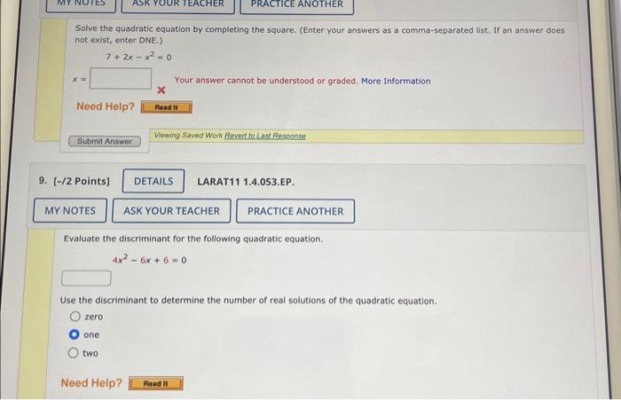 Solved Solve the quadratic equation by completing the | Chegg.com