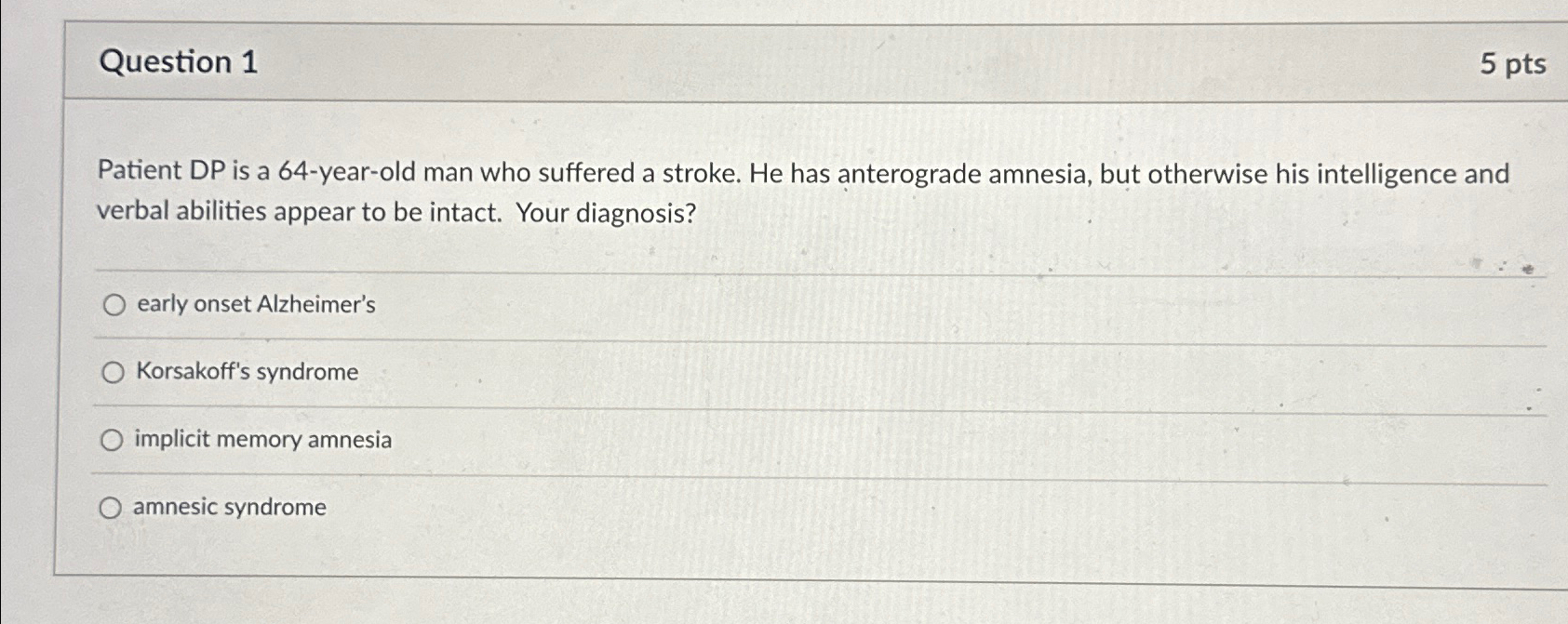 Solved Question 15 ﻿ptsPatient DP is a 64-year-old man who | Chegg.com