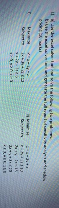 Solved 1) a) Use the excel solver tool and solve the | Chegg.com