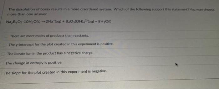 Solved The dissolution of borax results in a more disordered | Chegg.com