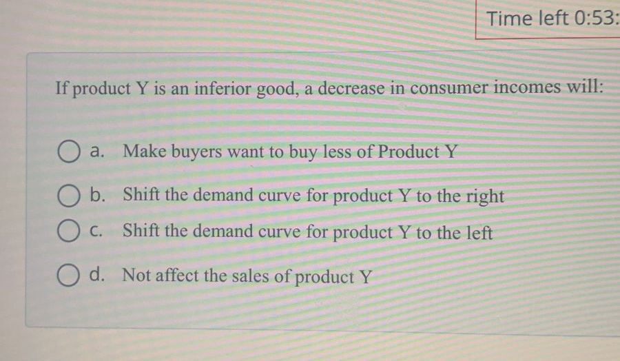 Solved If product Y ﻿is an inferior good, a decrease in | Chegg.com