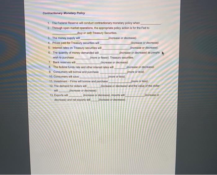 Solved Chapter 15 Monetary Policy - Summary Sheet Tools of | Chegg.com