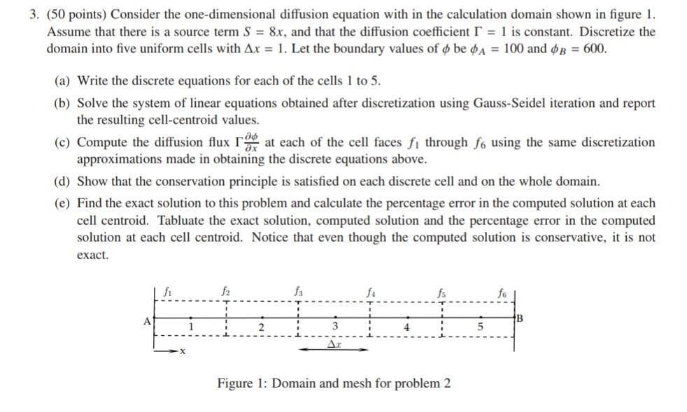 3. (50 points) Consider the one-dimensional diffusion | Chegg.com