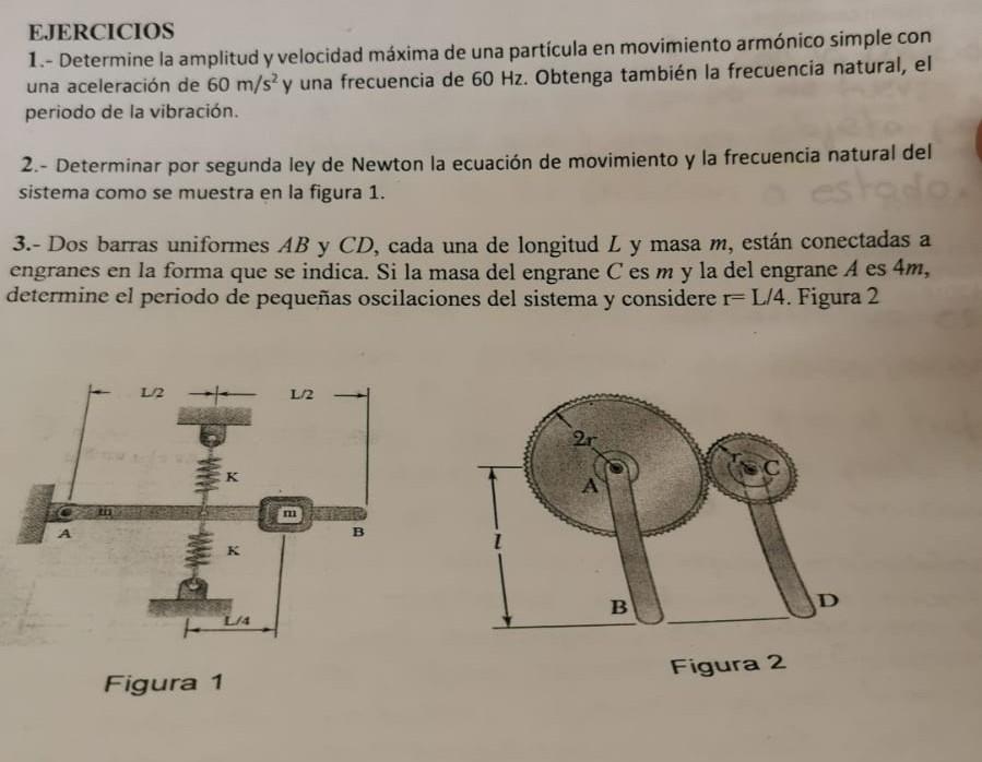 EJERCICIOS 1.- Determine la amplitud y velocidad máxima de una partícula en movimiento armónico simple con una aceleración de