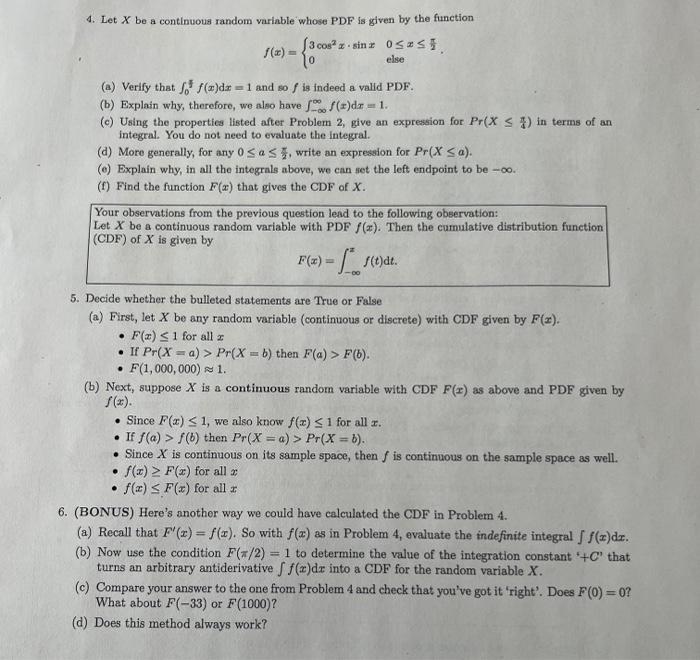 4. Let X be a continuous random variable whose PDF is | Chegg.com