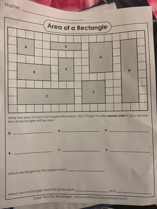 Solved Name: Area of a Rectangle D Write the area of each | Chegg.com