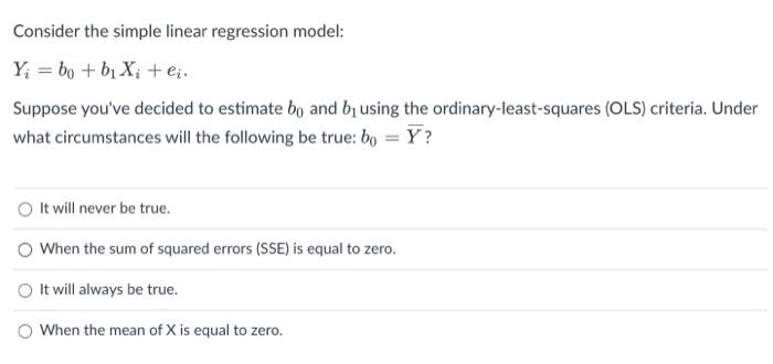 Solved Consider The Simple Linear Regression Model: | Chegg.com