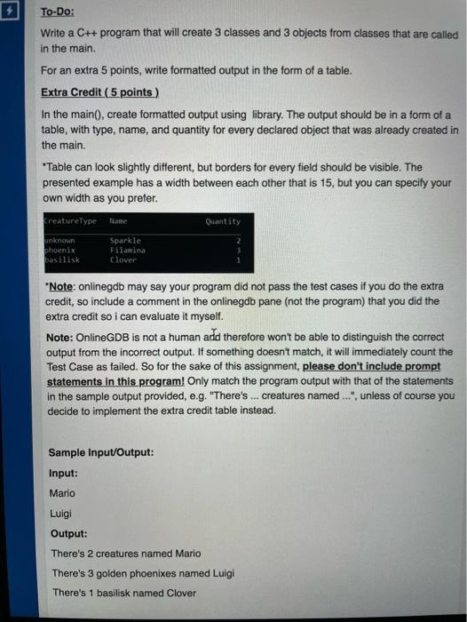 Solved To-Do: Write a C++program that will create 3 classes | Chegg.com