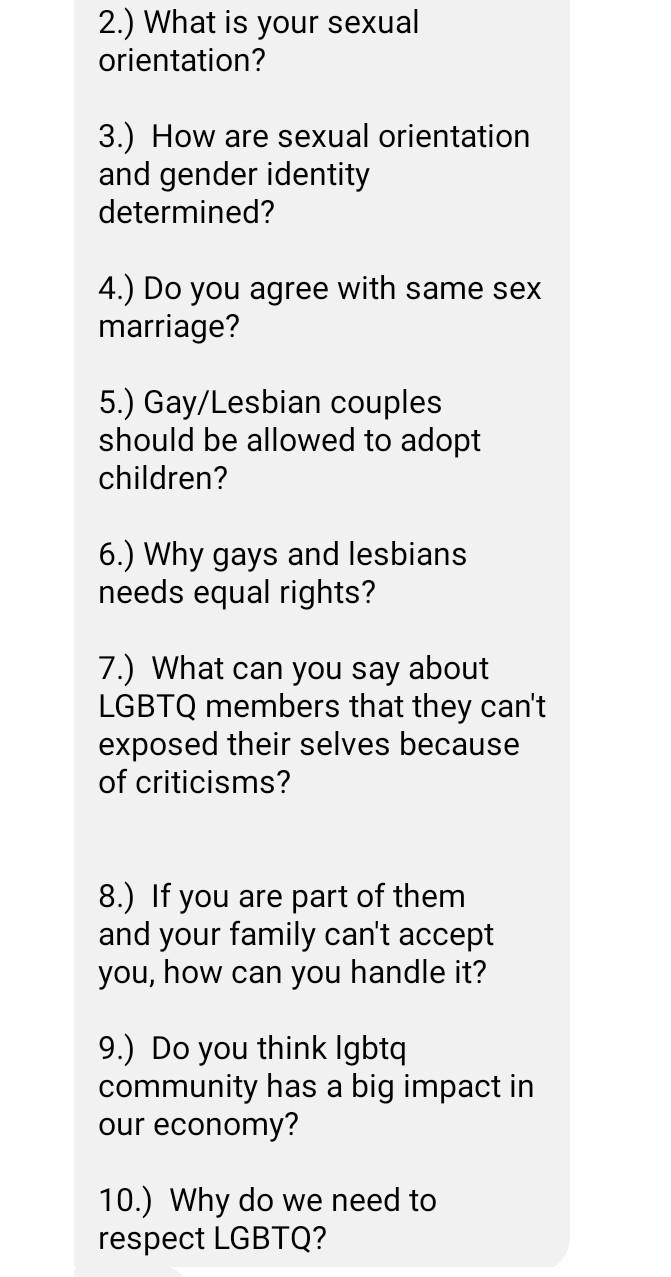 Solved 1.) What are your thoughts about lgbtq+? 2.) What is | Chegg.com