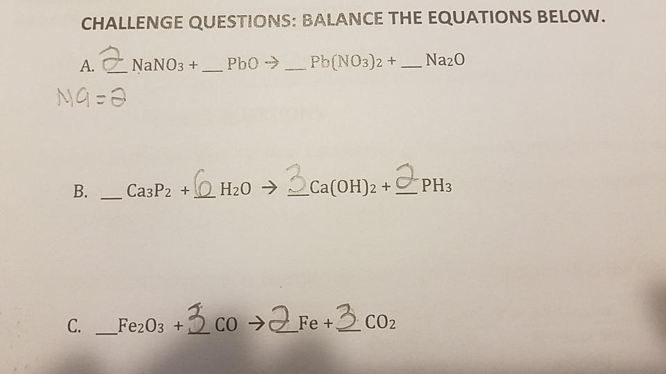 Solved Challenge Questions Balance The Equations Below A