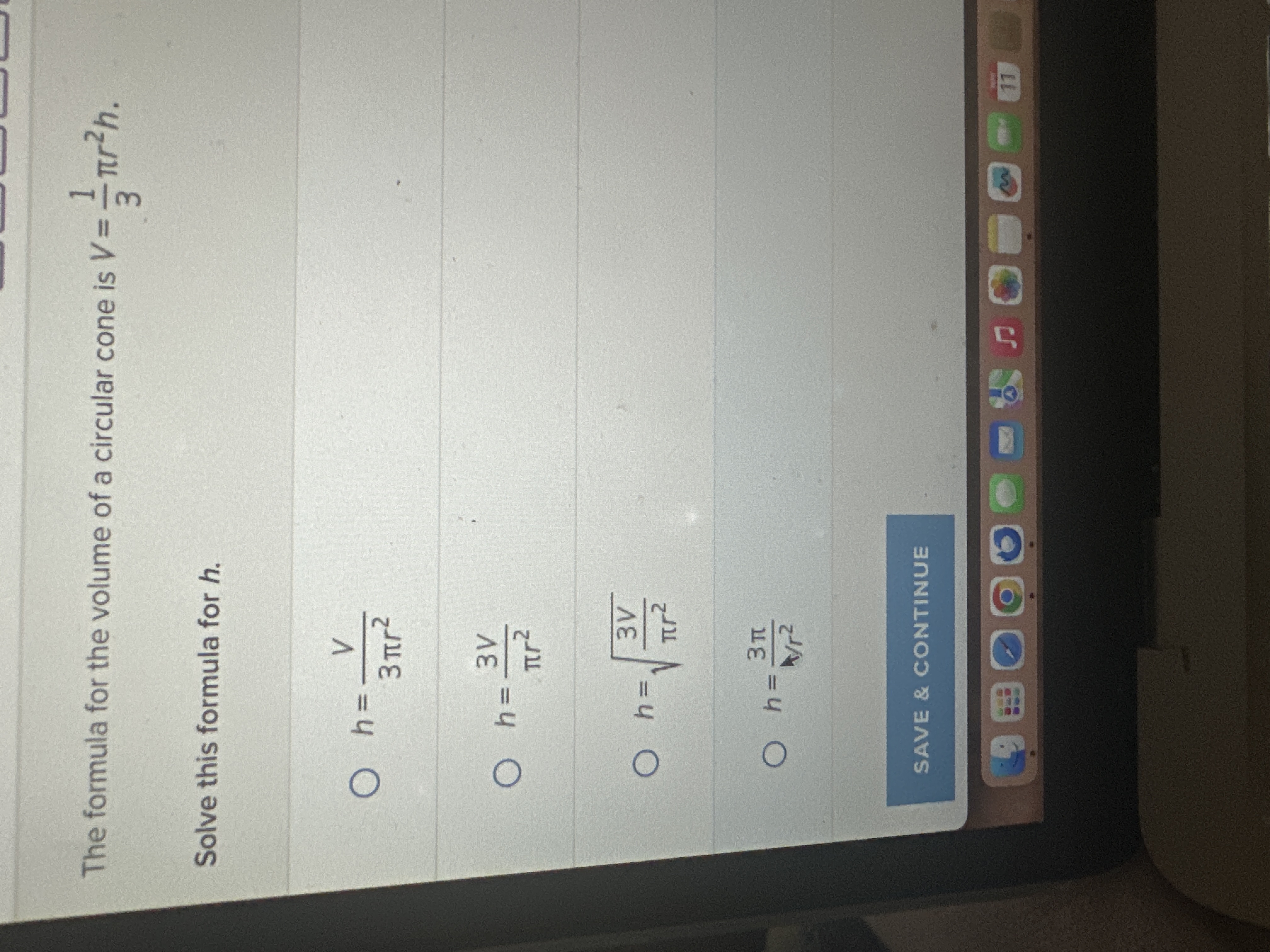 Solved The formula for the volume of ﻿a circular cone | Chegg.com