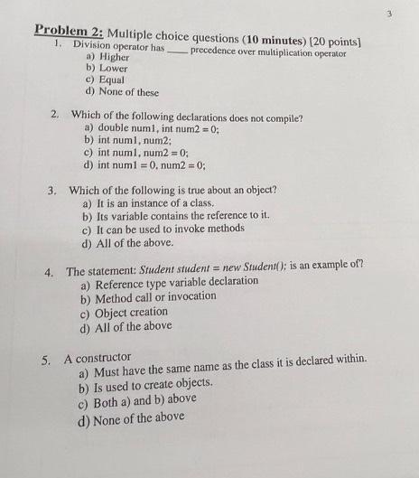 Solved Problem Multiple Choice Questions Minutes Chegg Com