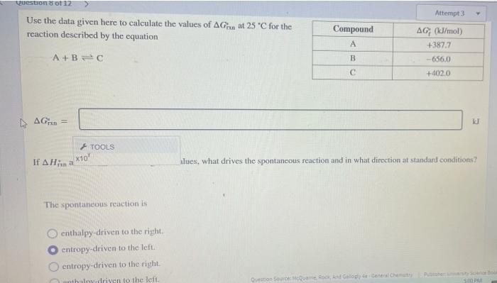Solved Question of 12 > Attempt 3 Use the data given here to | Chegg.com