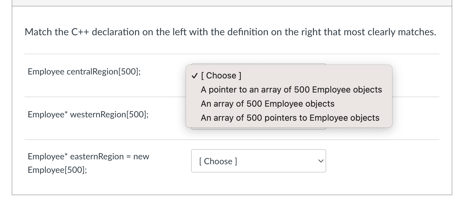 Solved Match the C++ declaration on the left with the | Chegg.com