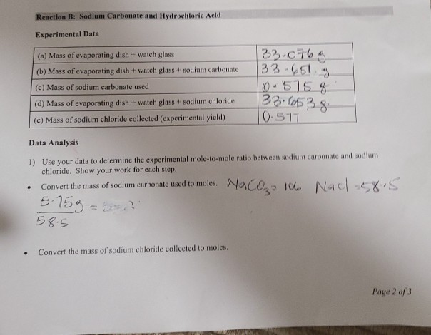 Solved Reaction B: Sodium Carbonate And Hydrochloric Acid | Chegg.com