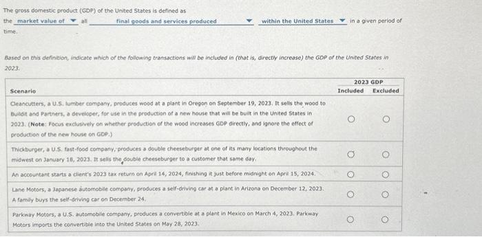 Solved The gross domestic product (GDP) of the United States | Chegg.com