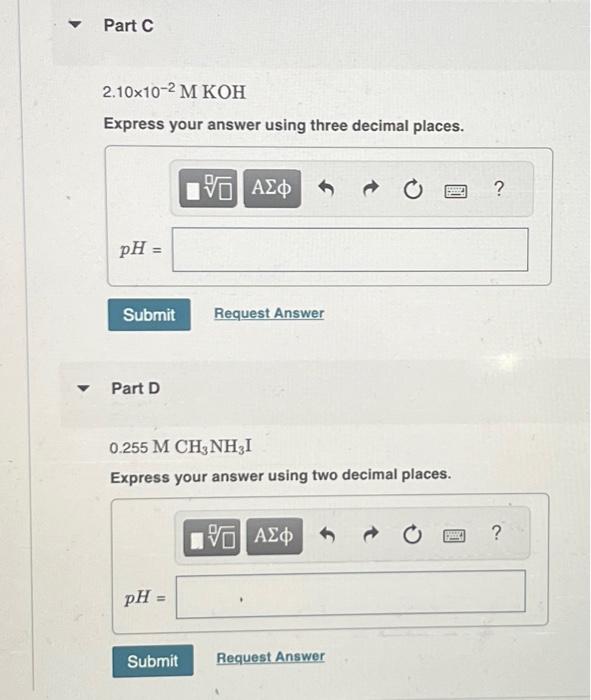 Solved Determine The PH Of Each Of The Following Solutions. | Chegg.com