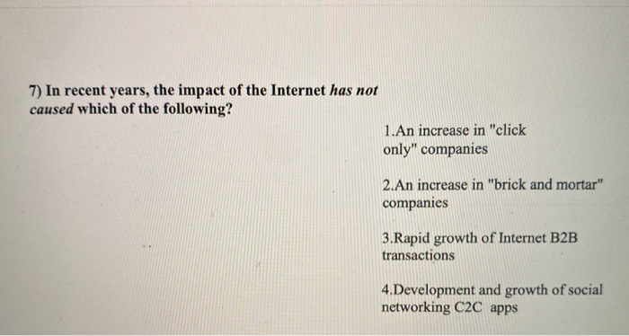 Solved 7) In recent years, the impact of the Internet has | Chegg.com