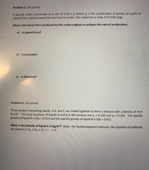 Solved Problem 2. (15 points) A SpaceX rocket accelerates at | Chegg.com