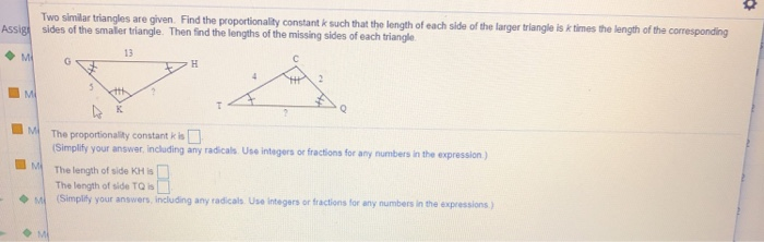 Solved Assig Two similar triangles are given. Find the | Chegg.com
