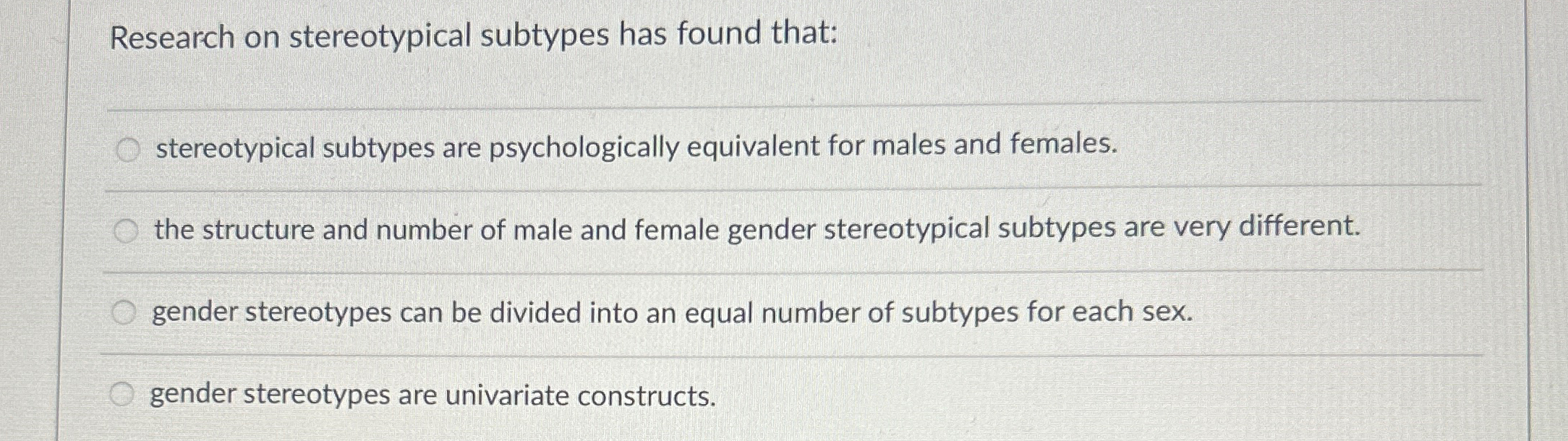 research on stereotypical subtypes has found that