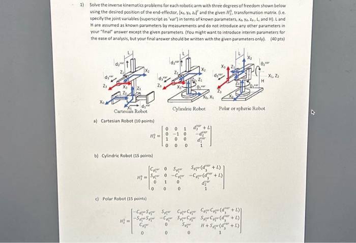 Solved 1) Solve the inverse kinematics problems for each | Chegg.com