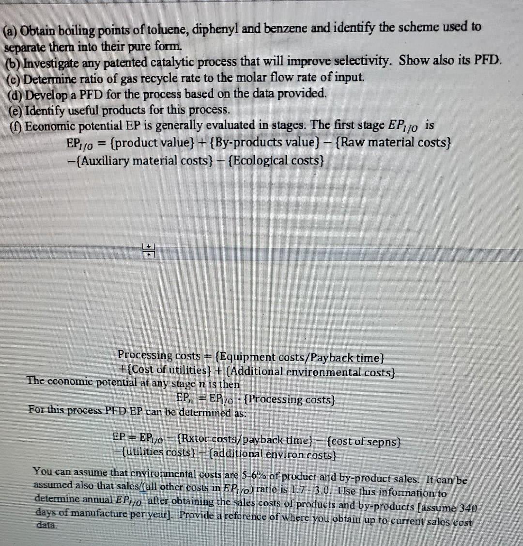 Problem 4 (Development of PFD and Economic | Chegg.com