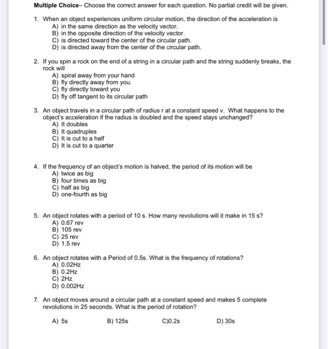 Solved Multiple Choice-Choose the correct answer for each | Chegg.com