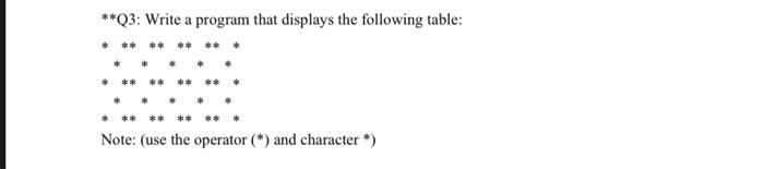 Solved **Q3: Write a program that displays the following | Chegg.com