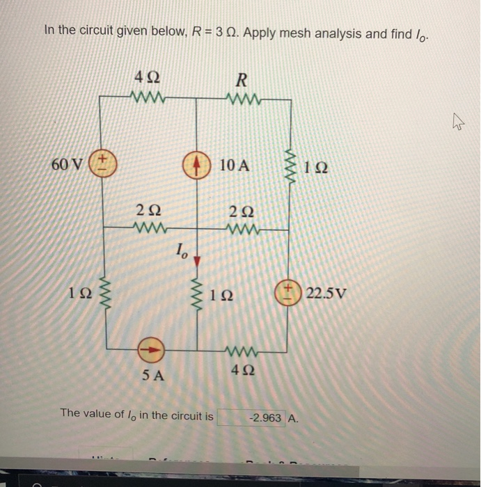 Solved In the circuit given below, R = 3 1. Apply mesh | Chegg.com