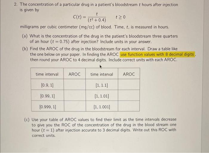 Solved 2. The concentration of a particular drug in a | Chegg.com