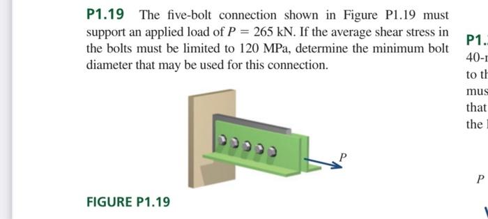 Solved P1.19 The five-bolt connection shown in Figure P1.19 | Chegg.com