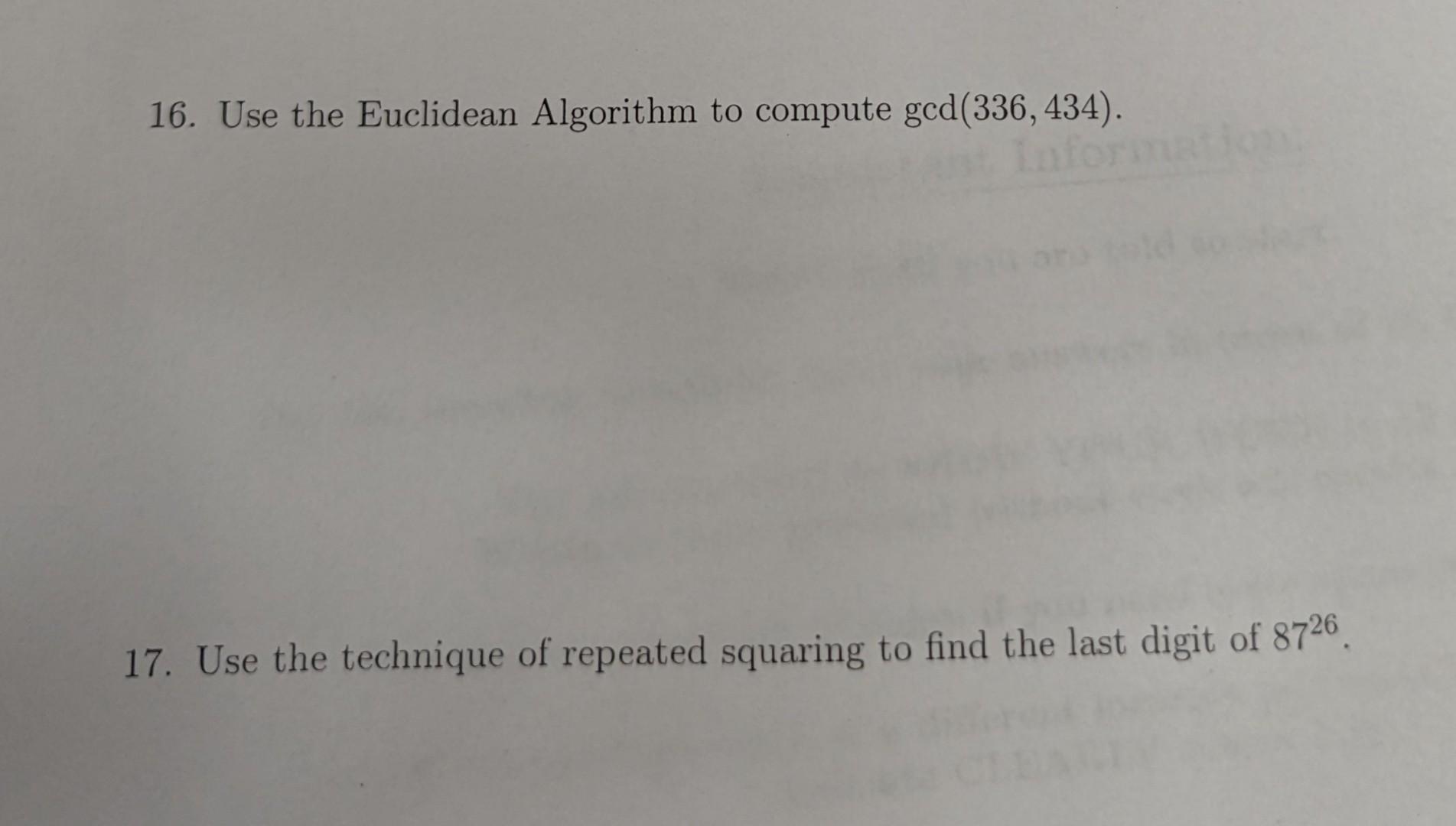 Solved 16. Use The Euclidean Algorithm To Compute | Chegg.com