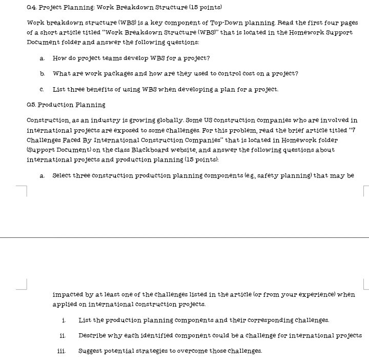 Solved a b. C. Q4. Project Planning: Work Breakdown | Chegg.com