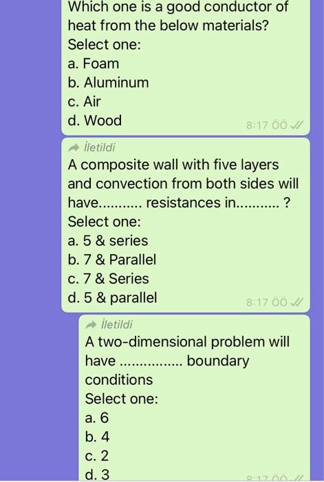 Solved Which one is a good conductor of heat from the below 