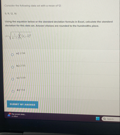[Solved]: Consider the following data set with a mean of 12