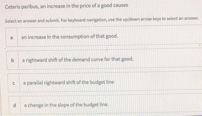 Solved Ceteris paribus, an increase in the price of a good | Chegg.com