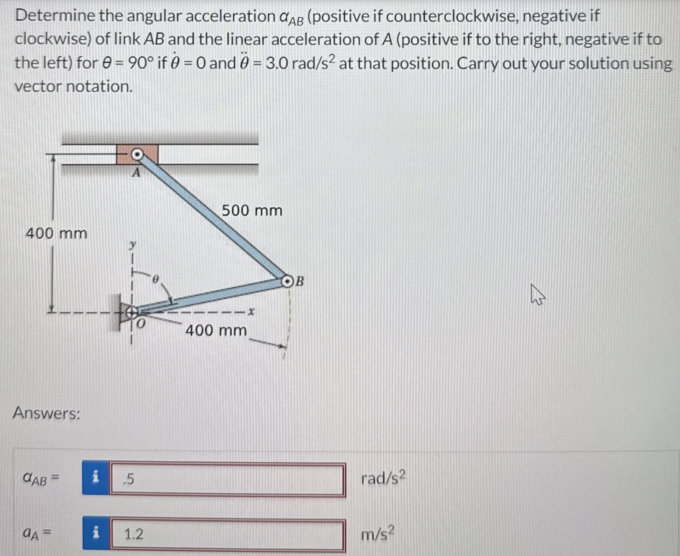 Solved Determine the angular acceleration αAB (positive if | Chegg.com