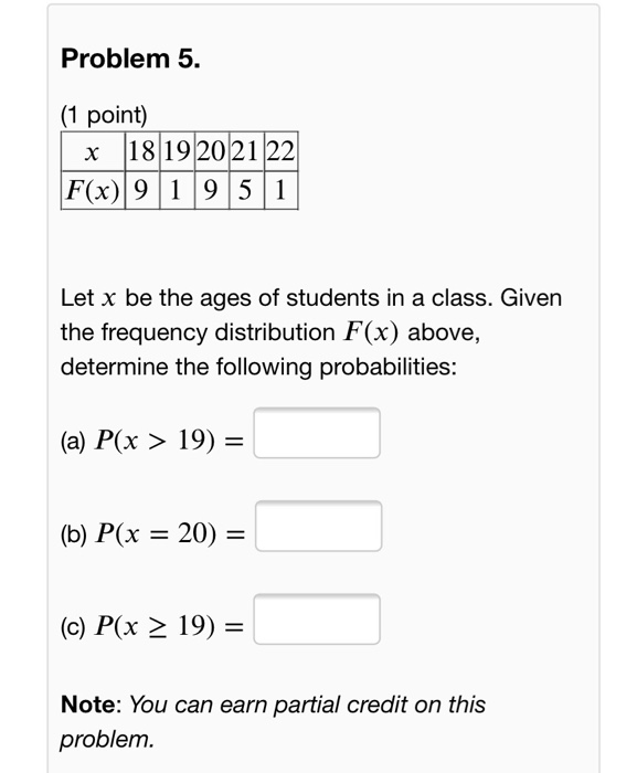 Solved Problem 5. (1 Point) * 18 19 20 21 22 F(x) 91 9 5 1 | Chegg.com