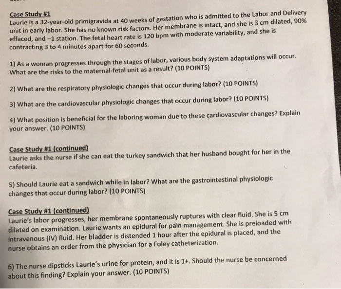 Solved Case Study #1 Laurie is a 32-year-old primigravida at | Chegg.com