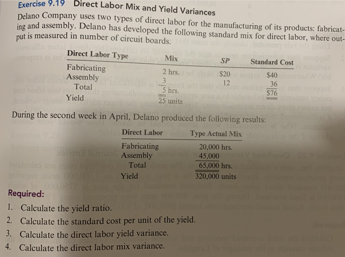 Exercise 9.19 Direct Labor Mix and Yield Variances leno Company uses two types of direct labor for the manufacturing of its p