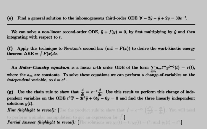 Solved E Find A General Solution To The Inhomogeneous T Chegg Com