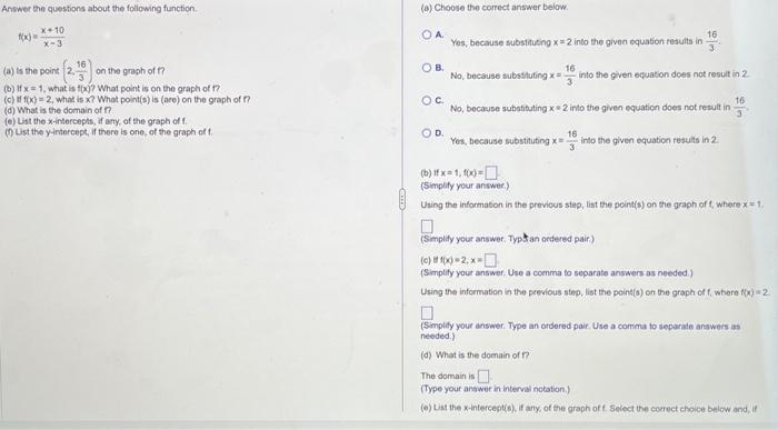 Solved Answer the questions about the following function. | Chegg.com