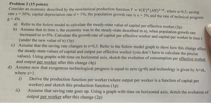 Solved Problem 2 (15 points) Consider an economy described | Chegg.com