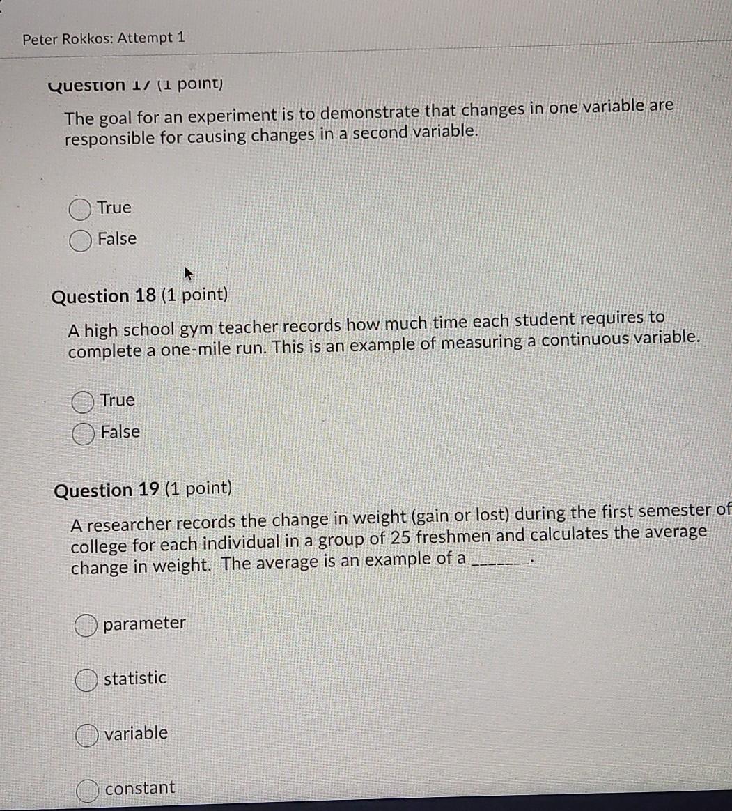 Solved Peter Rokkos: Attempt 1 Question 17 (1 point) The | Chegg.com